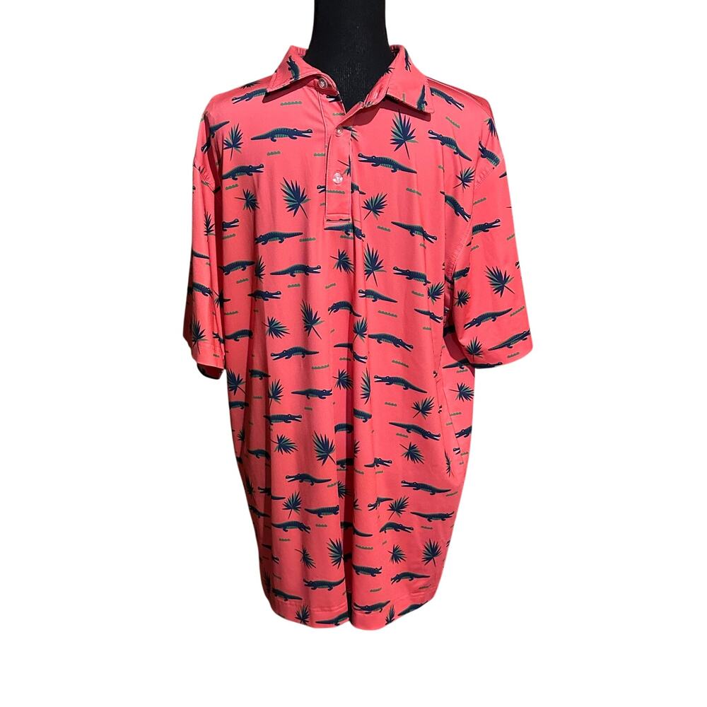 Waggle Golf Coral Pink Alligator Gator Graphic Performance Polo Shirt XL